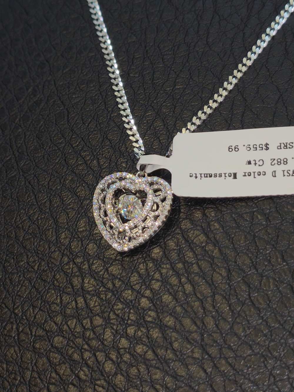 Dancing Floating Diamond Heart Sterling Silver Necklace